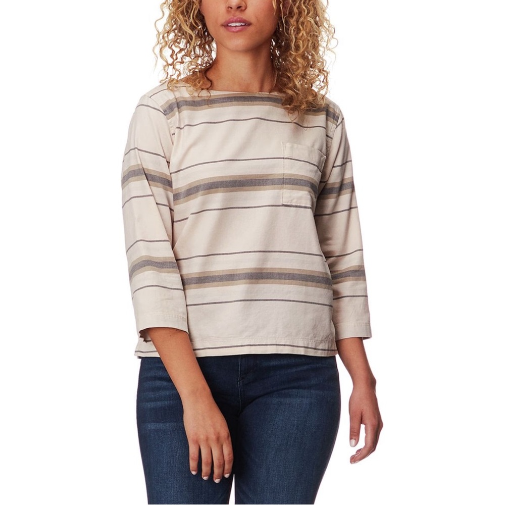 Patagonia Women’s Large Cotton Striped Women's Top - Cream and Gray